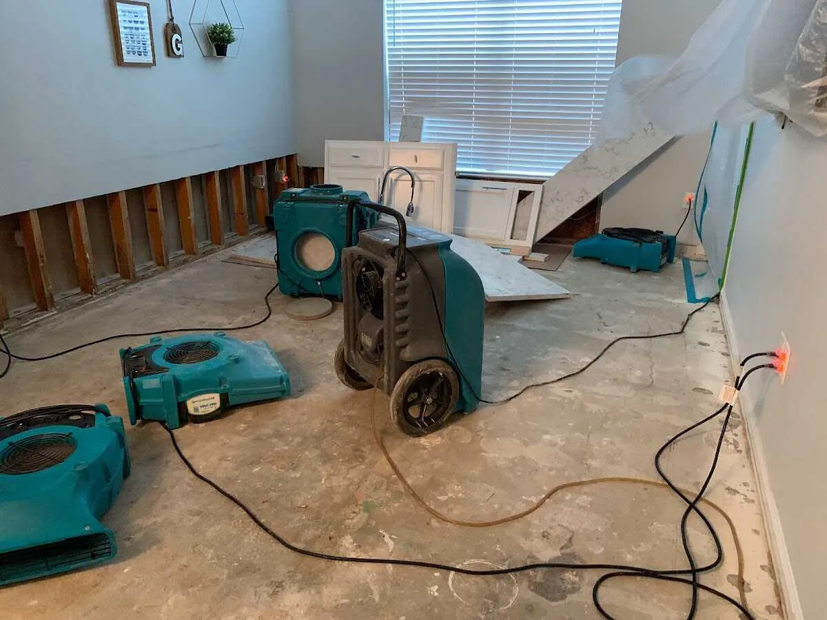 Dehumidifier in flood-cut room for Water Damage Restoration in Moreno Valley